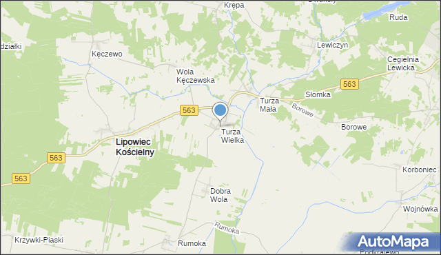 mapa Turza Wielka, Turza Wielka gmina Lipowiec Kościelny na mapie Targeo